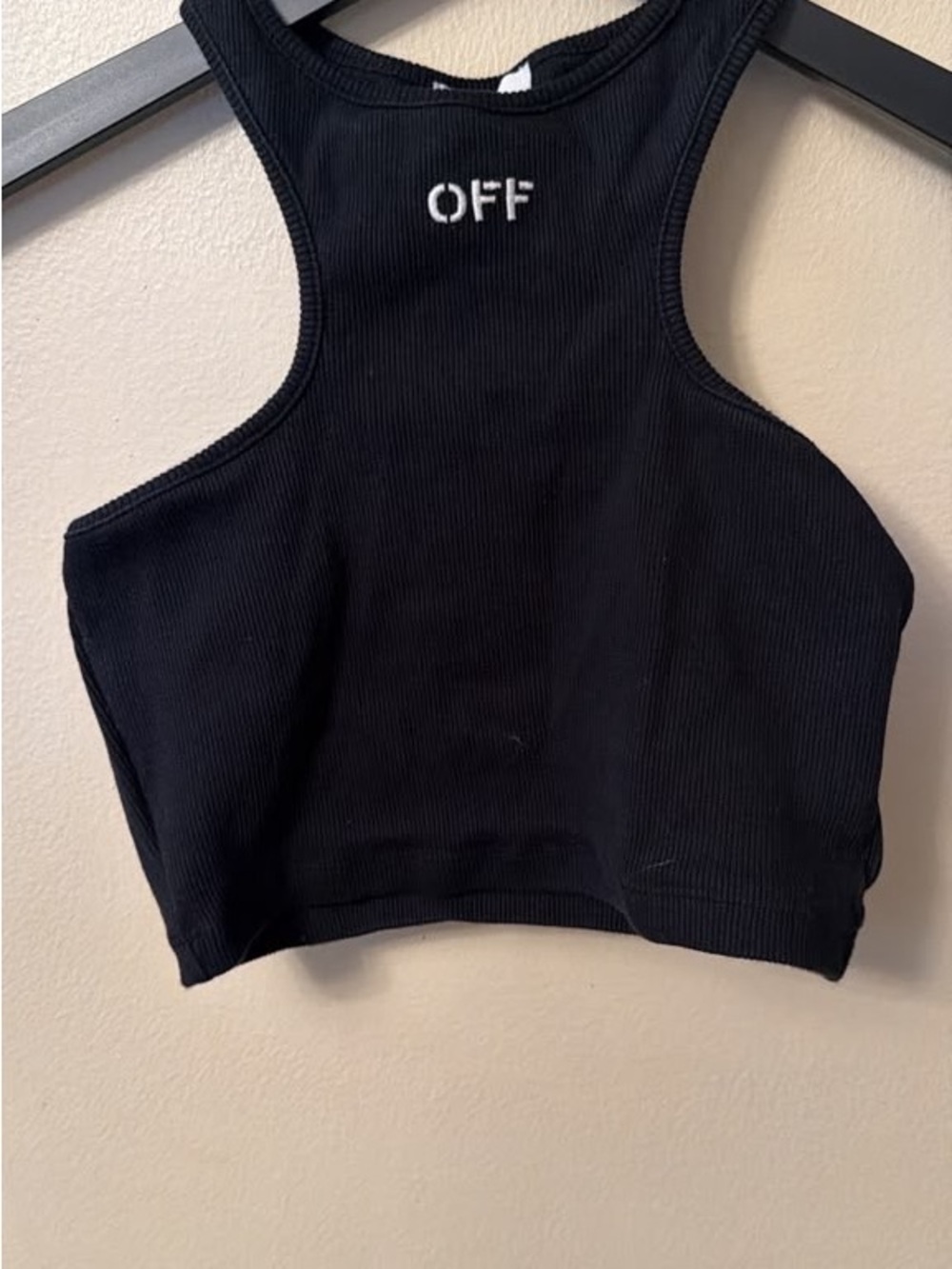 Off-White Black Ribbed Racerback Crop Tank